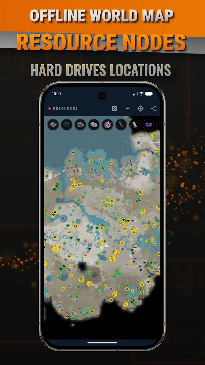 Resource map with nodes and hard drives