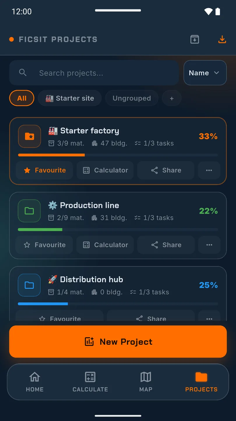 Project planner with material checklists and progress tracking